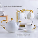 GobekUsa Elegant Bone China Tea Set | Porcelain Teacup & Teapot Set White Gold