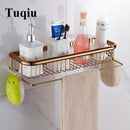 GobekUsa Gold Brass Bathroom Shelf with Towel Hanger, Shampoo Holder, and Basket