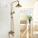 GobekUsa Antique Brass Rainfall Shower Faucet Set with Handshower and Shelf