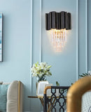 GobekUsa Gold Black Crystal Wall Sconce, Modern K9 Crystal Drops Shade Wall Lamp