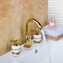 GobekUsa Golden Plated Bathroom Faucet Set with Ceramic Cross Handles