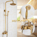 GobekUsa Antique Brass Shower Faucet Set with Rainfall Mixer Valve, 8" Head, Hand Shower