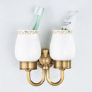 GobekUsa Brass Double Cup Holder with Glass Tumbler - Bathroom Toothbrush Cup Holder