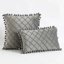 GobekUsa Corduroy Striped Pompom Pillowcase for Bedroom Sofa Living Room