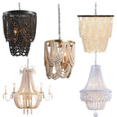 GobekUsa Black Wood Beaded Pendant Chandelier - Antique Nordic Lighting for Foyer, Dining, Bedroom