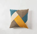 GobekUsa Geometric Embroidery Cushion Cover Set - Blue Coffee Yellow Grey Abstract Square
