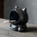 GobekUsa Cartoon Cat Ceramic Ashtray for Household, Living Room - Large Capacity, Anti-Fly Ash