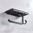 GobekUsa Black Toilet Paper Holder with Phone Rack: Wall-Mounted Aluminum Bathroom Storage