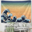 GobekUsa Kanagawa Waves Hanging Tapestry: Boho Sun Wall Tapestries, Bedspread, Yoga Mat