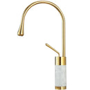 GobekUsa Gold & Marble Basin Faucet: Single Handle Swivel Sink Water Crane
