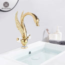 GobekUsa Gold Brass Black Swan Bathroom Basin Faucet Luxury Single Mixer Tap Deck Mounted