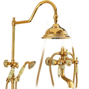 GobekUsa Gold Brass Jade Bath Shower Set Wall Mounted Rainfall Hand Shower Faucet
