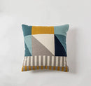 GobekUsa Geometric Embroidery Cushion Cover Set - Blue Coffee Yellow Grey Abstract Square