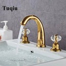 GobekUsa Crystal Handle Gold Basin Faucet, Widespread Sink Tap, Hot/Cold Mixer