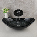 GobekUsa Black Glass Bathroom Sink Set with Hand Painted Design & Waterfall Faucet