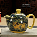 GobekUsa Ceramic Kung Fu Teapot with Dragon Design 350ml - Handmade Porcelain Tea Pot