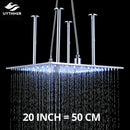 GobekUsa 20" Chrome LED Rain Shower Head Ceiling Mounted Top Sprayer with Arm