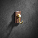 GobekUsa Brass Brushed Gold Wall Hook for Bathroom and Kitchen with Wood Accent