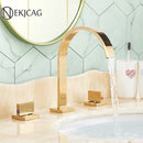 GobekUsa Golden Brass Dual Handle Basin Faucet Set - Deck Mounted Hot Cold Mixer