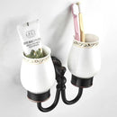 GobekUsa Brass Double Cup Holder with Glass Tumbler - Bathroom Toothbrush Cup Holder