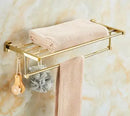 GobekUsa Gold Brass Bath Hardware Set: Towel Rack, Paper Holder, Toilet Brush Holder, Towel Ranger, Hooks