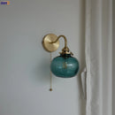 GobekUsa Blue Glass Ball Wall Lights Pull Chain Switch LED Sconce for Home Bedroom