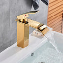 GobekUsa Black Brass Bathroom Waterfall Sink Faucet Hot&Cold Mixer Vanity Tap Deck Mounted