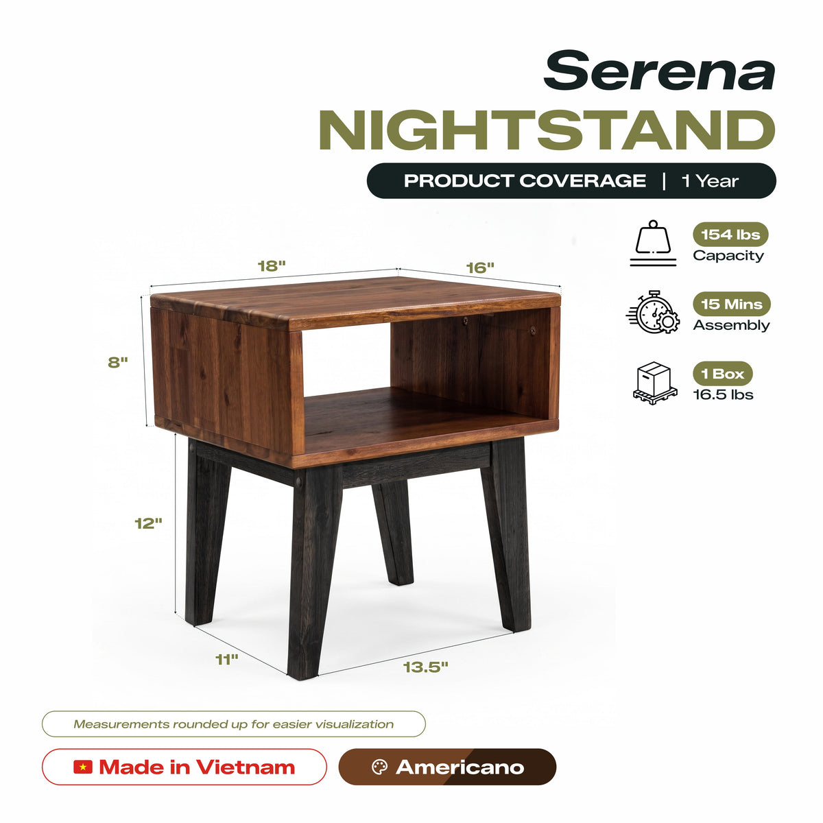 Serena Solid Wood Nightstand, photo 34 of 40