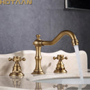 GobekUsa Antique Brass Basin Mixer Tap with Dual Handles, Deck Mounted Kitchen Faucet