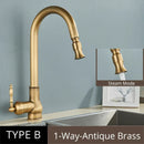 GobekUsa Antique Brass Kitchen Faucet Pull Out Single Handle Mixer Tap 360 Rotation