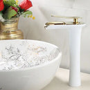 GobekUsa Gold Waterfall Bathroom Basin Faucet, White Mixer Tap Hot Cold Sink Plugin