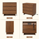 Modern 3-Drawer Nightstand with USB Ports & AC Outlets - Wooden Bedside Table