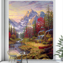 GobekUsa Christmas Snow Forest Oil Painting Tapestry - Home Bohemian Wall Decoration