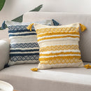 GobekUsa Boho Jacquard Cushion Cover in Blue Yellow Black Woven for Home Decor