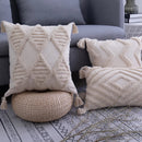 GobekUsa Beige Tassels Cushion Cover, Handmade Square Home Decoration for Living Room