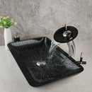 GobekUsa Black Glass Bathroom Sink Set with Hand Painted Design & Waterfall Faucet