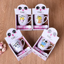 GobekUsa Cartoon Coffee Mug Set with Spoon, Porcelain Breakfast Cup, Couples Lover's Gifts