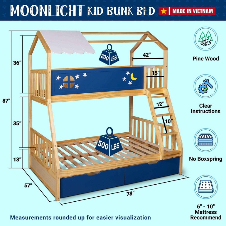 Moonlight Kid Bunk Bed - Stylish and Space-Saving Bunk Bed for Kids