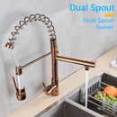 GobekUsa LED Light Rose Gold Kitchen Faucet with Pull Down Spring Swivel Spout
