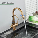 GobekUsa Antique Brass 2-in-1 Kitchen Faucet with Pull Out Nozzle and Purification