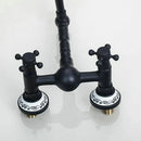 GobekUsa Black Swivel Wall Mounted Bathroom Faucet with Ceramic Base - 2 Handles