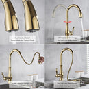 GobekUsa Gold Swivel Spout Kitchen Faucet with Pull Down Sprayer
