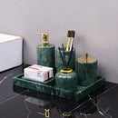 GobekUsa Dark Green Marble Bathroom Set - Nordic Light Luxury Tray Toothbrush Holder Soap Dispenser Kit