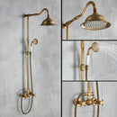 GobekUsa Antique Brass Shower Faucet with Ceramics Hand Spray and 8'' Rainfall Head