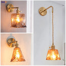 GobekUsa Amber Glass Wall Lamp Switch, Modern Copper LED Light for Home, Bedroom, Living Room