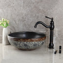 GobekUsa Black Ceramics Sink with Hand-Painted Waterfall Design and Brass Faucet