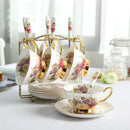 GobekUsa Elegant Floral Bone China Tea Cup Set 200ml - Premium Porcelain Teacup Saucer Spoon