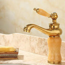 GobekUsa Brass and Jade Bathroom Basin Sink Faucet Gold Mixer Tap