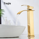 GobekUsa Gold Waterfall Basin Faucet - Brass Mixer Tap for Bathroom Sink, Hot and Cold