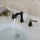 GobekUsa Black & Gold Brass Bathroom Sink Faucets Double Handle Waterfall Faucet